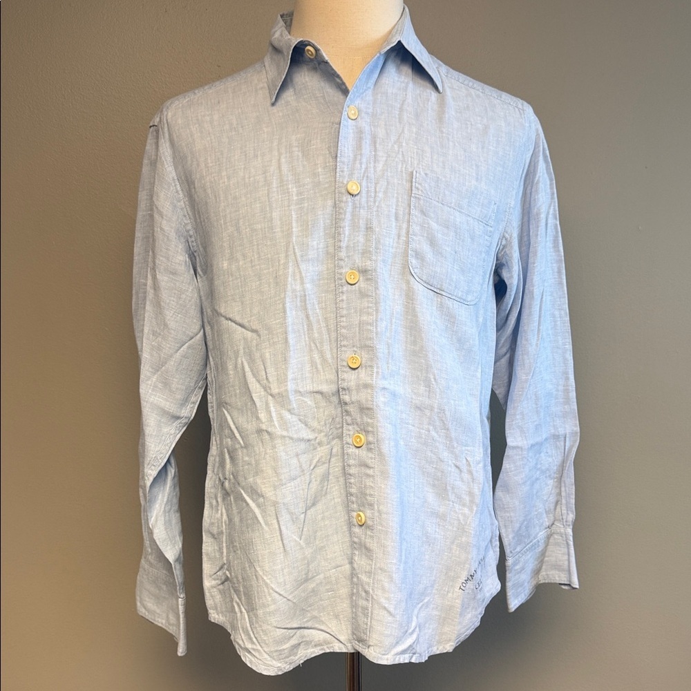 Tommy Bahama 100% Linen Button Front Shirt Mens Small Blue Lightweight